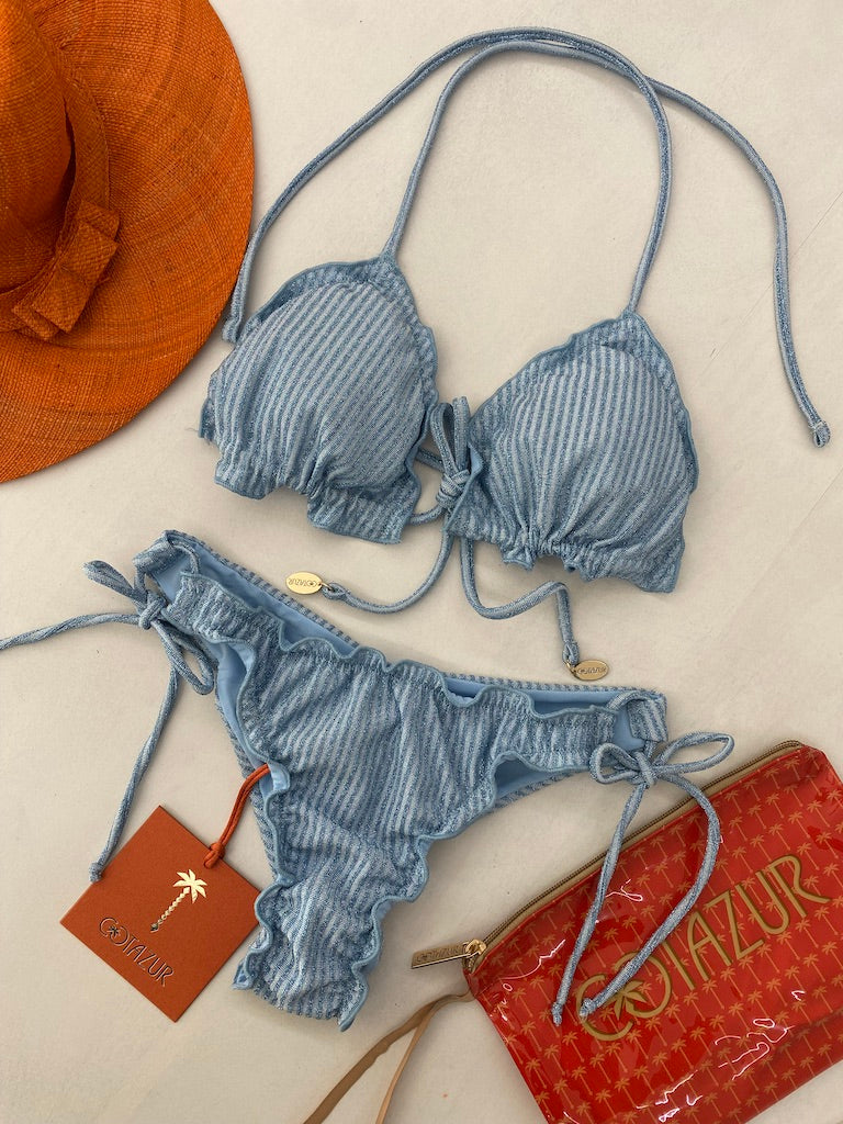 Bikini Triangolo Cotazur Fantasia a Righe in Lurex Azzurro BKCA0036