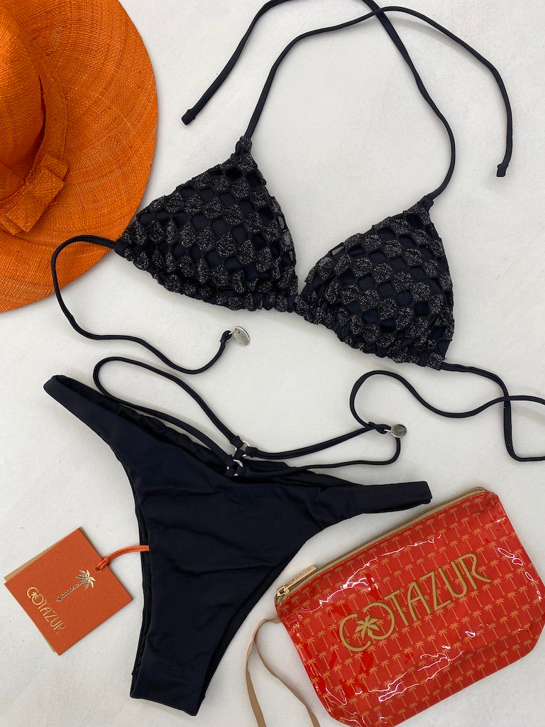 Bikini Triangolo Cotazur in Maglia a Rete Lurex Nero BKCA0001