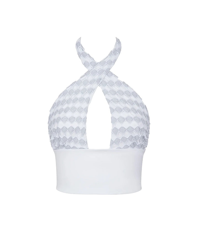 Crop Top Cotazur in Maglia Lurex a Rete Bianco CNCA0006