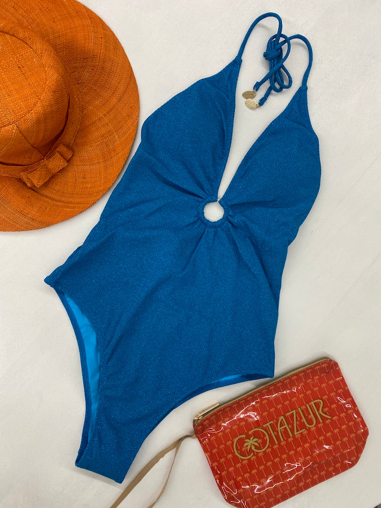 Costume Intero Cotazur in Lurex Rigato Turchese CICA0026