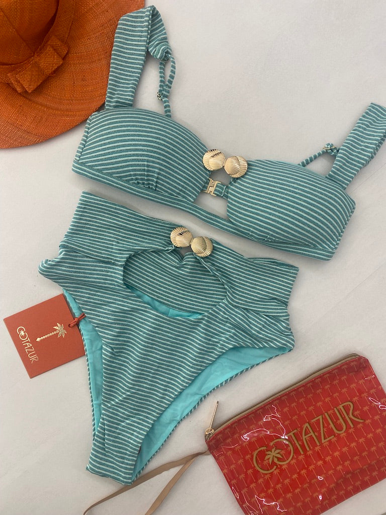 Bikini Bralette Cotazur con Dettaglio Conchiglia in Metallo Verde Acqua BKCA0044