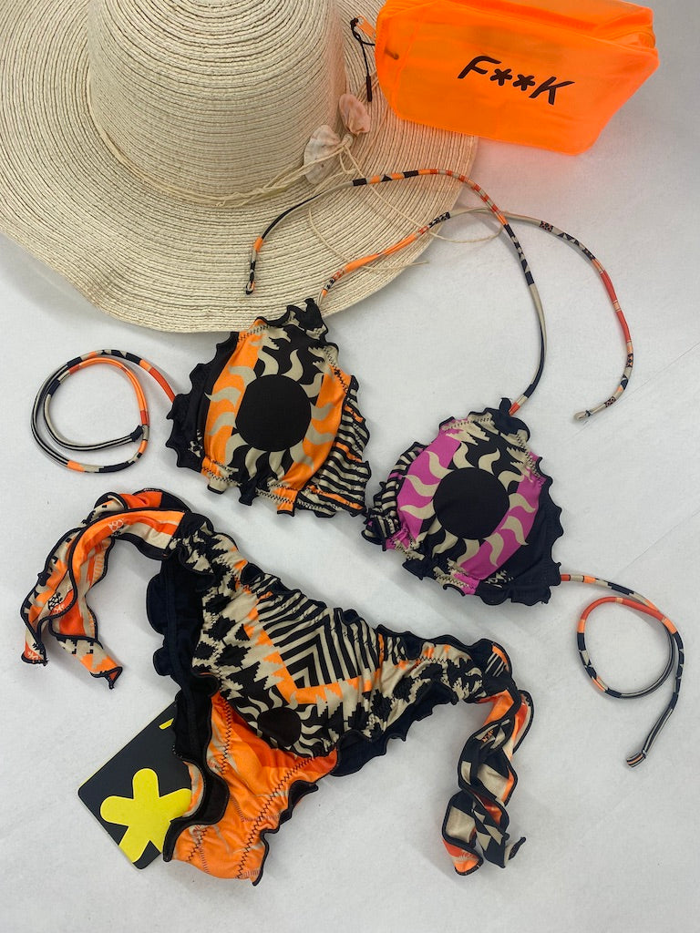 Bikini Donna F**K Triangolo con Slip Regolabile Fantasia 2212X05
