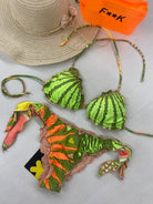 Bikini Donna F**K Triangolo con Slip Regolabile Fantasia 2208X14