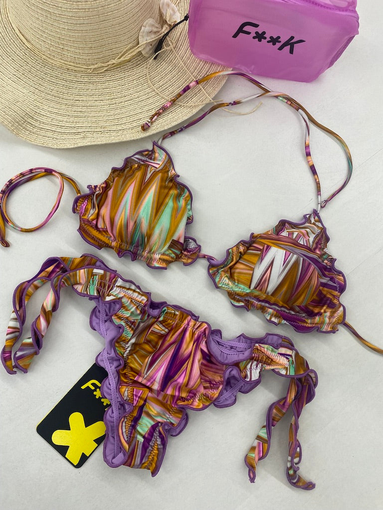 Bikini Donna F**K Triangolo con Slip Regolabile Fantasia 2214X07
