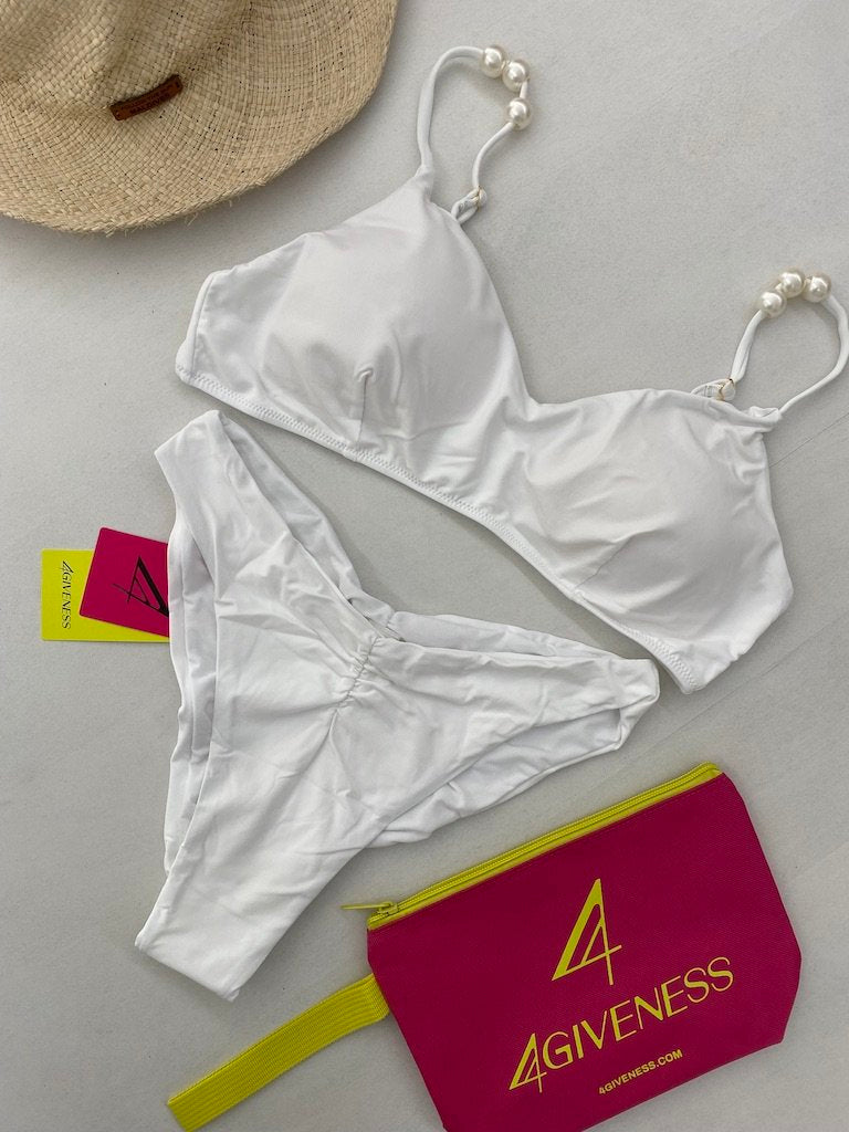  Bikini Donna 4Giveness Top con spalline perle e slip vita alta Bianco 4873