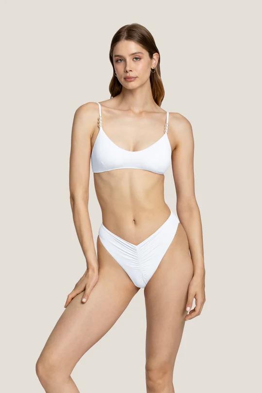  Bikini Donna 4Giveness Top con spalline perle e slip vita alta Bianco 4873