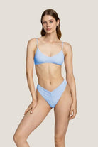  Bikini Donna 4Giveness Top con spalline perle e slip vita alta Celeste 4873