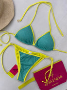 Bikini Donna 4Giveness Triangolo e Slip Bordato Bicolor Lurex Tiffany/Giallo 5212