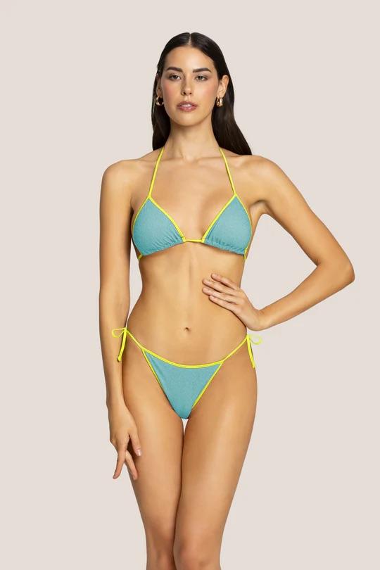 Bikini Donna 4Giveness Triangolo e Slip Bordato Bicolor Lurex Tiffany/Giallo 5212