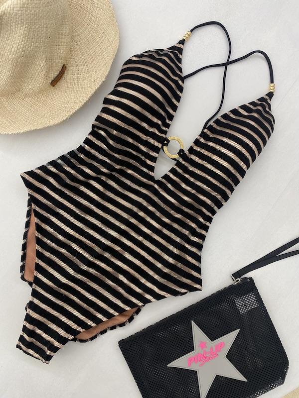 Costume da Bagno Intero Donna Pin Up Stars Marina Gold Nero PF026I