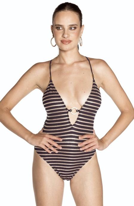 Costume da Bagno Intero Donna Pin Up Stars Marina Gold Nero PF026I