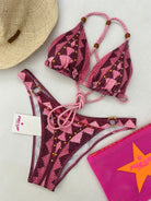Bikini Donna Pin Up Stars Triangolo Borchie Intreccio Africano Fucsia 