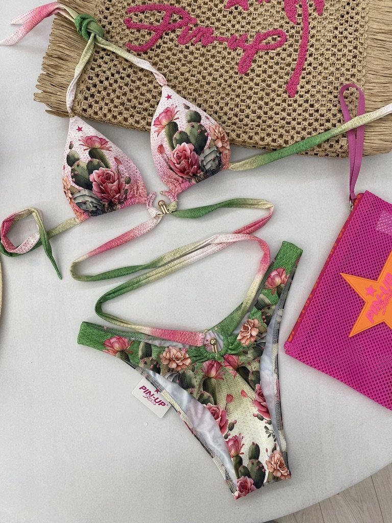 Bikini Donna Pin Up Stars Triangolo con Lacci Rimovibili Fiore del Deserto 