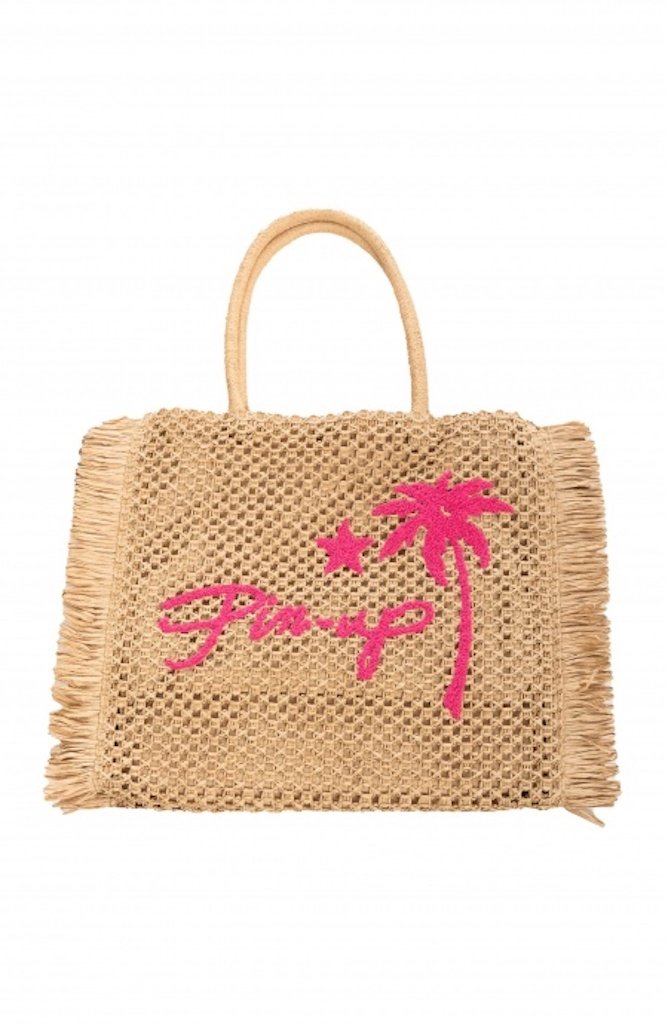 Borsa Shopper Rafia Ecologica Beige Pin Up Stars 