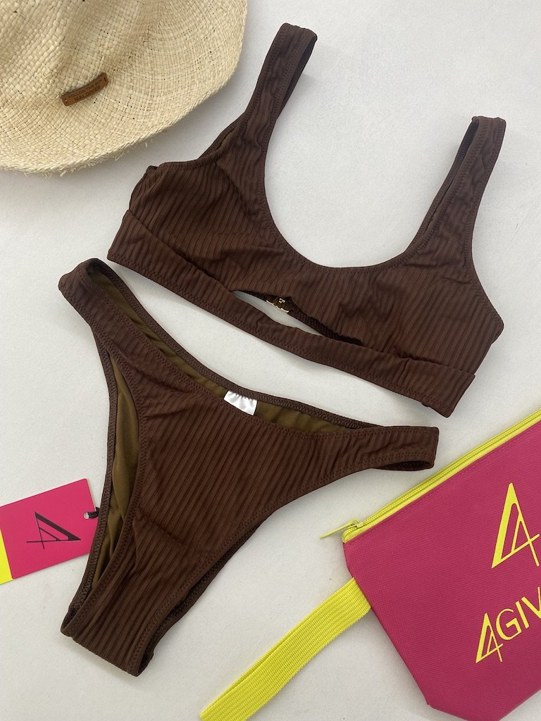 Bikini Donna 4Giveness Top Ribs e slip Marrone 5239