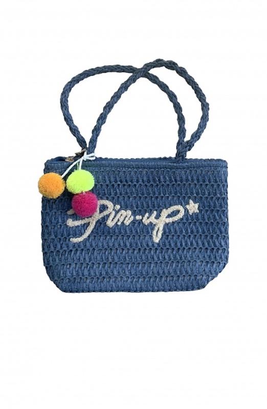 Borsa Piccola Pin Up Stars in Rafia Ecologica Blu