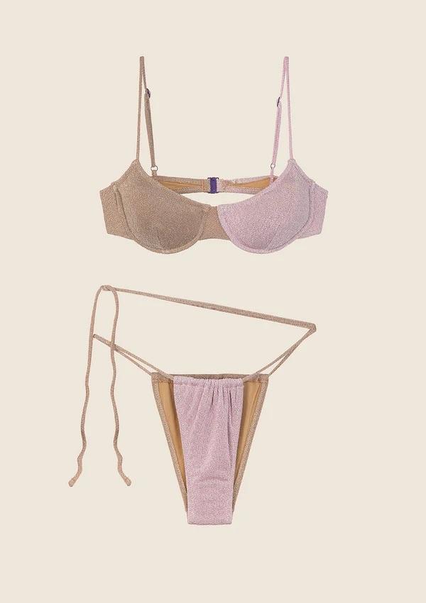 Bikini Donna F**K Reggiseno con Ferretto e Slip Brasiliano Regolabile Gold 0932-GD