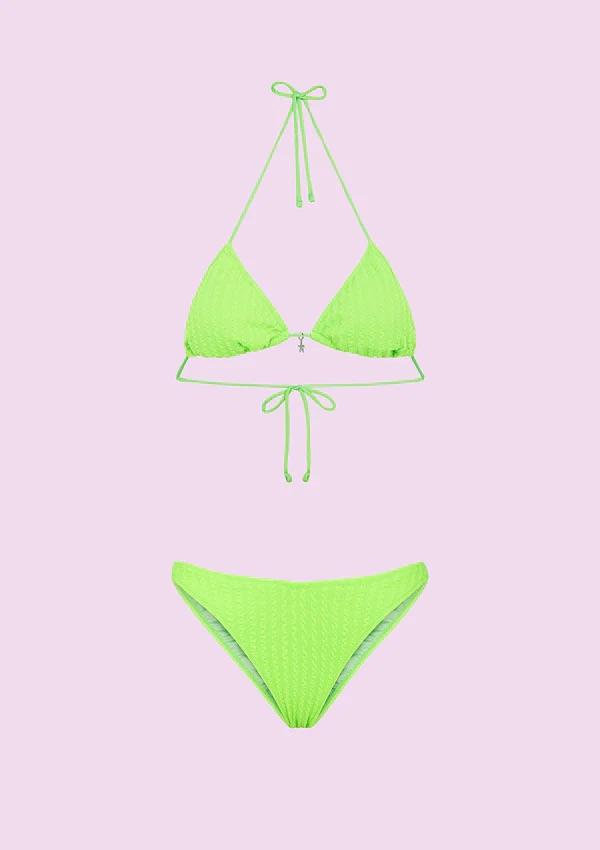 Bikini Donna F**K Triangolo con Slip Americano Fisso Verde Fluo SWC010-FG