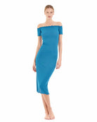 Abito Midi Cotazur con Scollo Bardot Turchese
