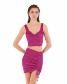 Crop Top Cotazur in Cannè Lurex con Scollatura Tonda Fucsia
