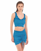 Crop Top Cotazur in Cannè Lurex con Scollatura Tonda Turchese