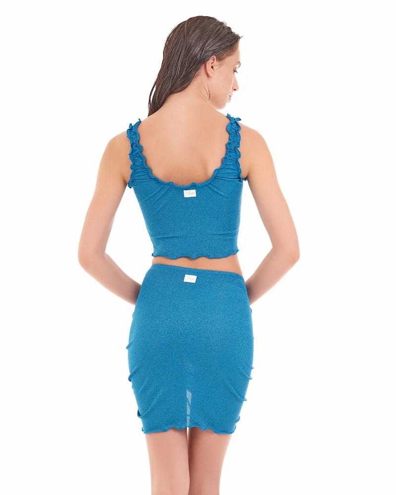 Crop Top Cotazur in Cannè Lurex con Scollatura Tonda Turchese