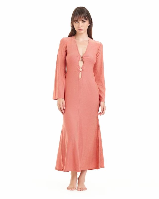 Abito Lungo Cotazur in Viscosa Lurex Corallo