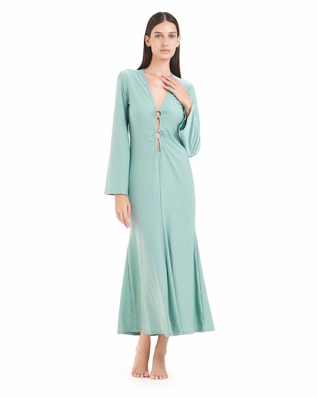 Abito Lungo Cotazur in Viscosa Lurex Verde Acqua