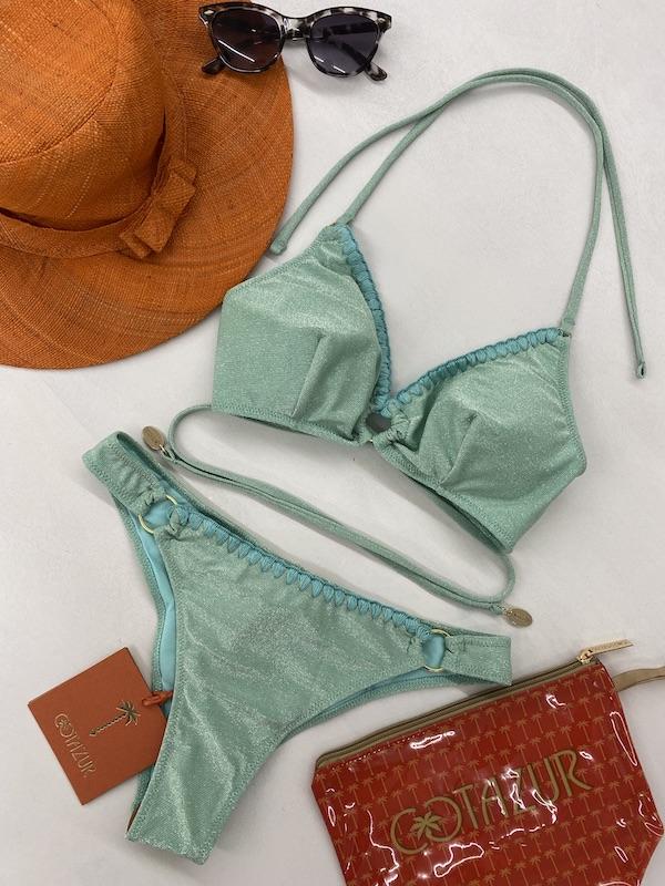 Bikini Donna Cotazur Bralette in Lurex Verde Acqua