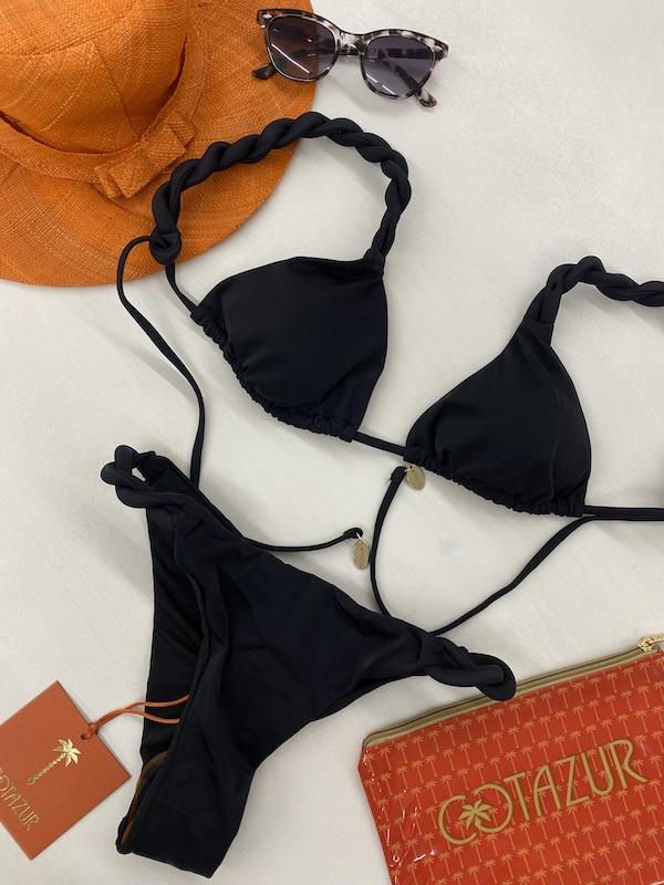 Bikini Donna Cotazur Triangolo con Dettaglio Torchon Nero
