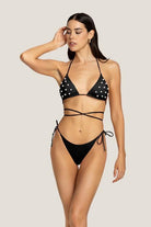 Bikini Donna 4Giveness Triangolo con Slip Laccetti Nero con Perle 4870-110