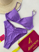  Bikini Donna 4Giveness Top con spalline perle e slip vita alta Lilla 873
