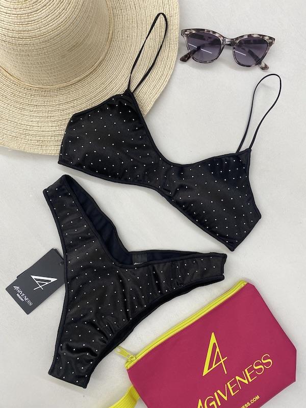 Bikini Donna 4Giveness Top cristall strass Nero