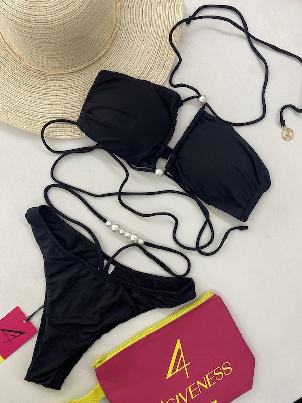  Bikini Donna 4Giveness Fascia con perle Nero  