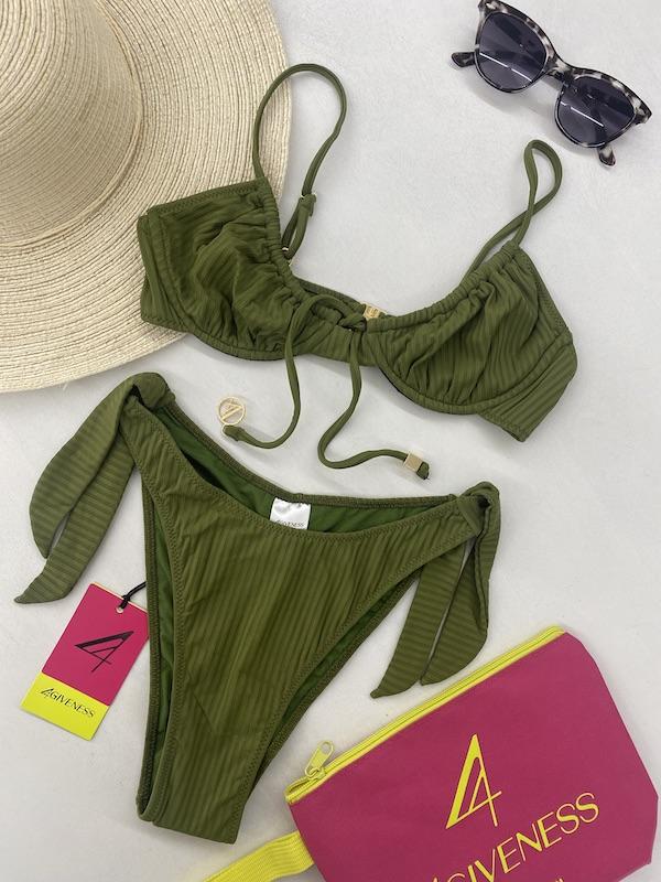 Bikini Donna 4Giveness Balconcino e slip fiocchi Verde Militare 5235