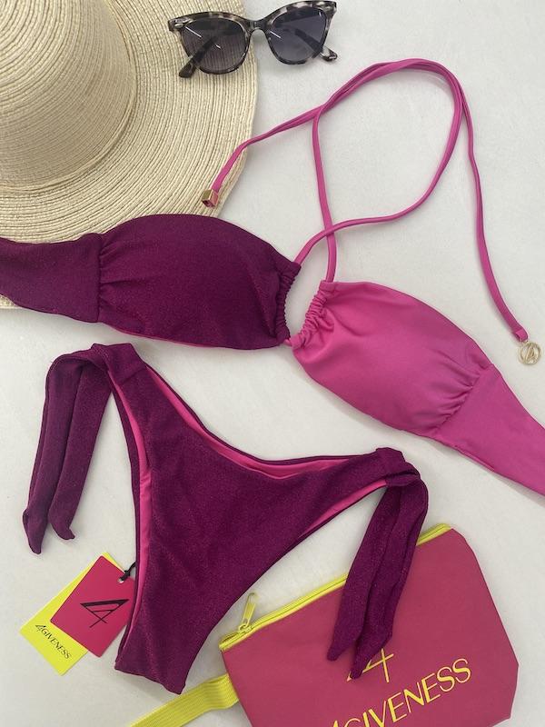 Bikini Donna 4Giveness con fascia incrocio e slip con laccetti Fucsia BK5310
