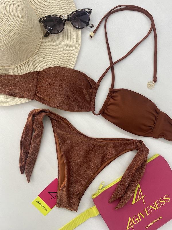 Bikini Donna 4Giveness con fascia incrocio e slip con laccetti Bronzo BK5310