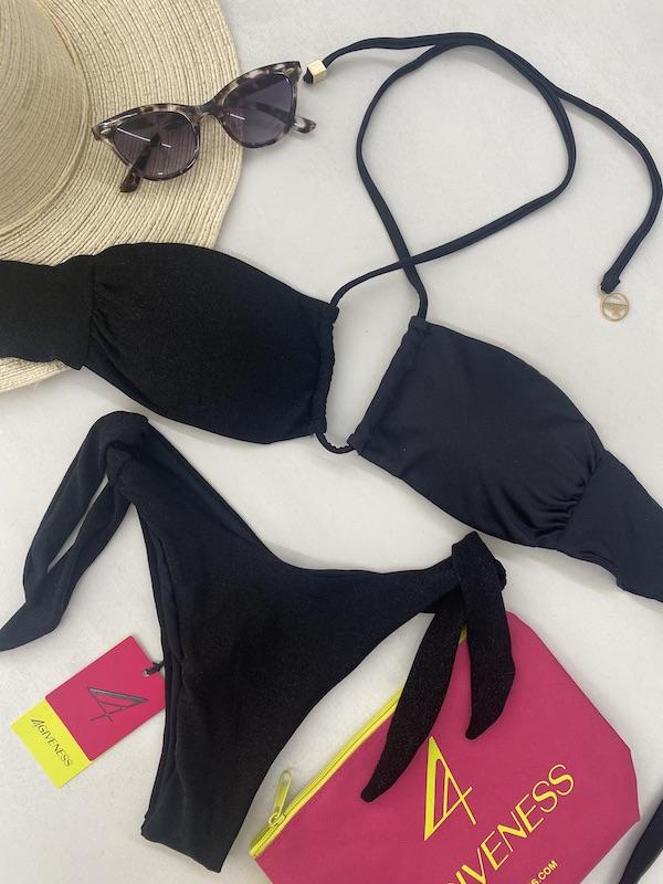 Bikini Donna 4Giveness con fascia incrocio e slip con laccetti Nero BK5310