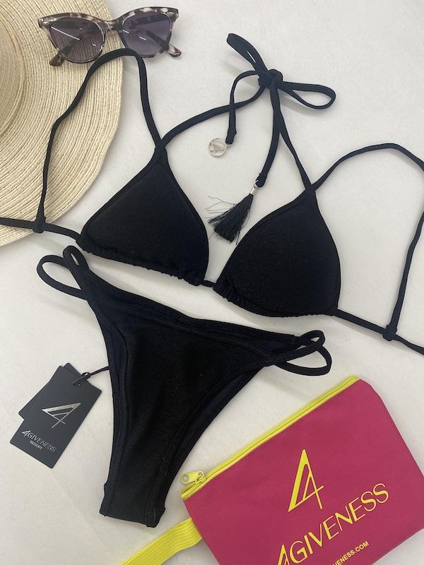 Bikini Donna 4Giveness Triangolo e Slip Doppio in Lurex Nero 4923