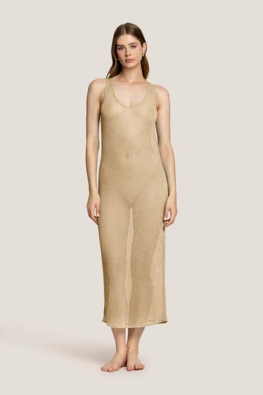 Vestito Lungo Donna 4Giveness in Lurex Sabbia 5216